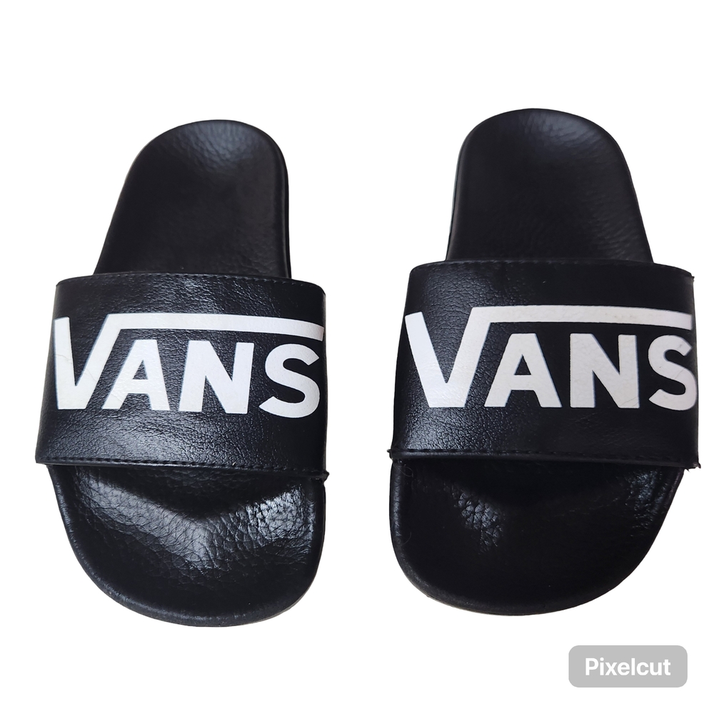 Vans Black Slides with White Logo
